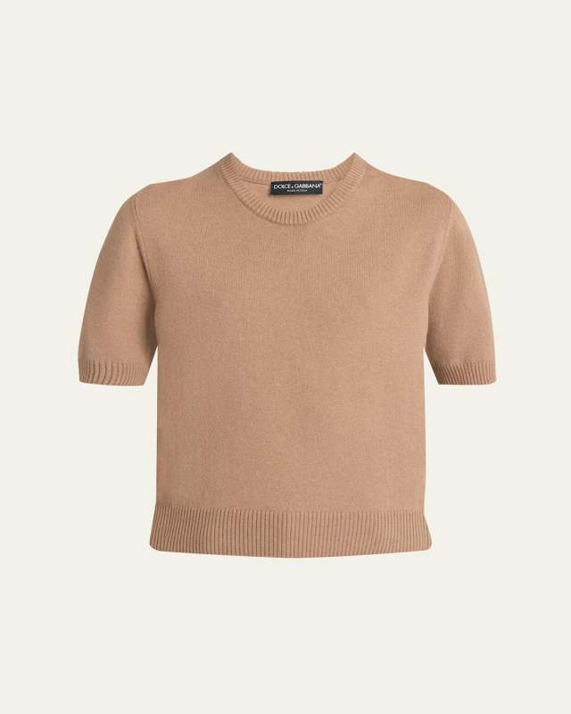 Short-Sleeve Cashmere Crewneck Sweater